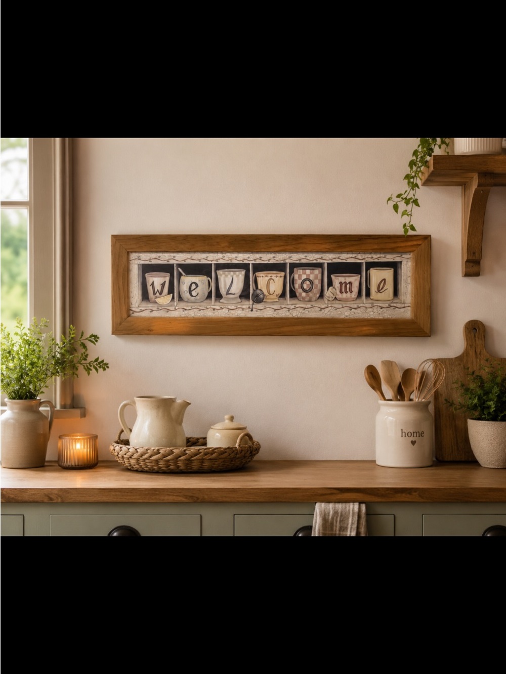 Vintage farmhouse Welcome wall art rustic cottagecore coffee bar kitchen decor